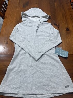 NWT Purnell Work Wear Grey 1/4 Button Cotton Pullover Tunic Hoodie Sweatshirt S